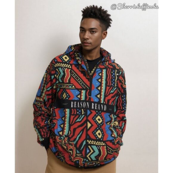 NWOT New Reason Brand Mens Anorak Hoodie Pullover Jacket Multicolor XL - Picture 1 of 14